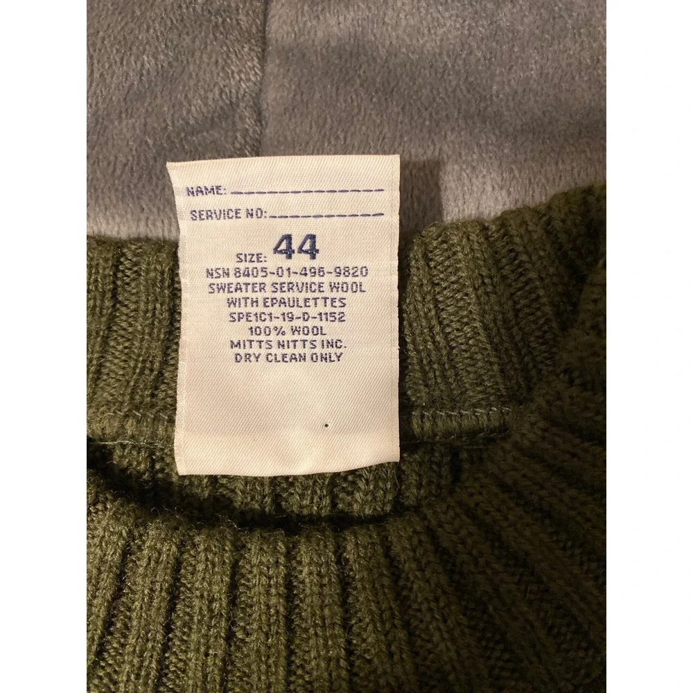 Mitts Nitts Military Wool Sweater 44 Olive Ribbed Epaulettes Elbow Patches 0189